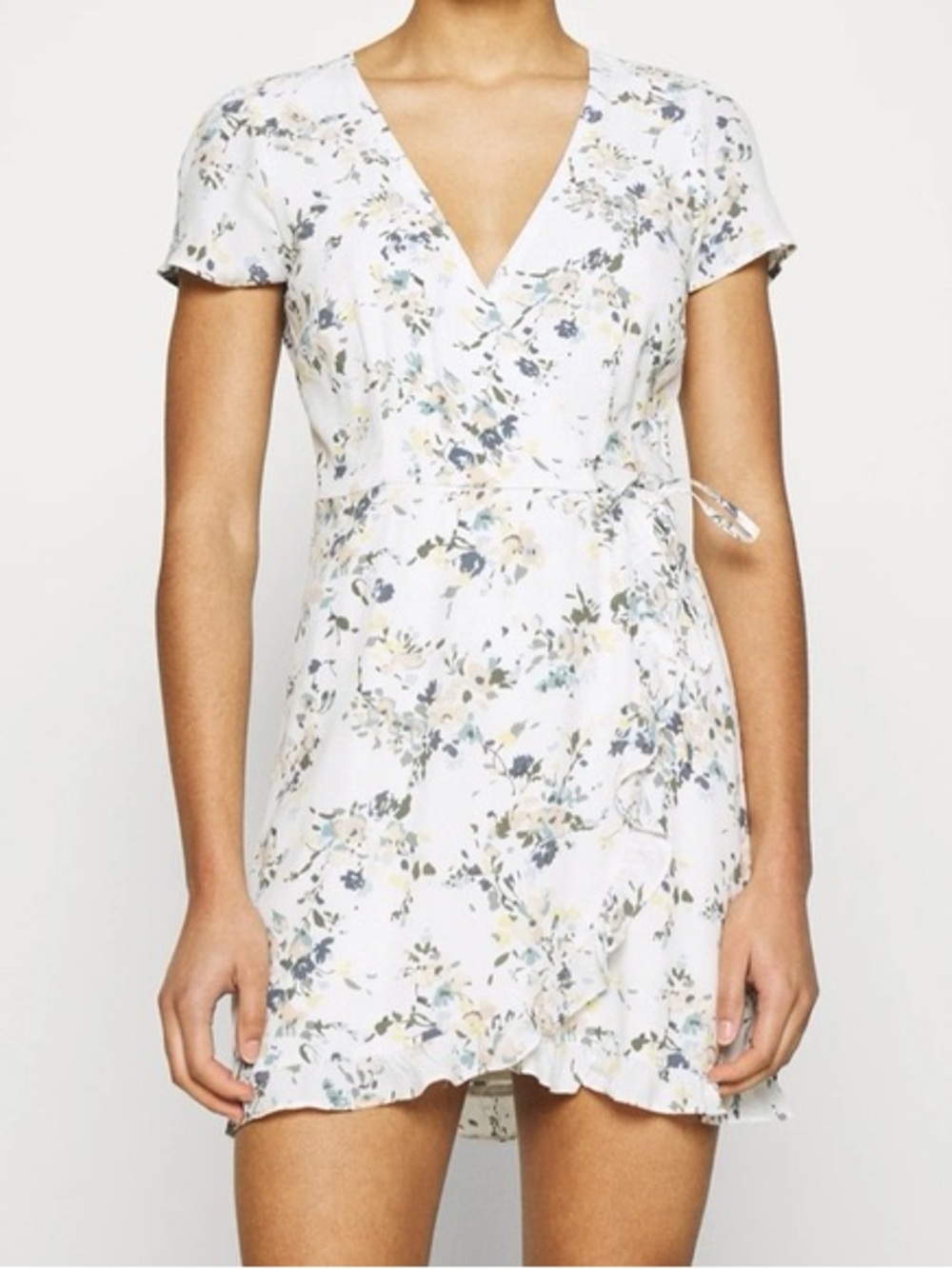 Abercrombie & Fitch White Floral Wrap Mini Dress - Size Small
